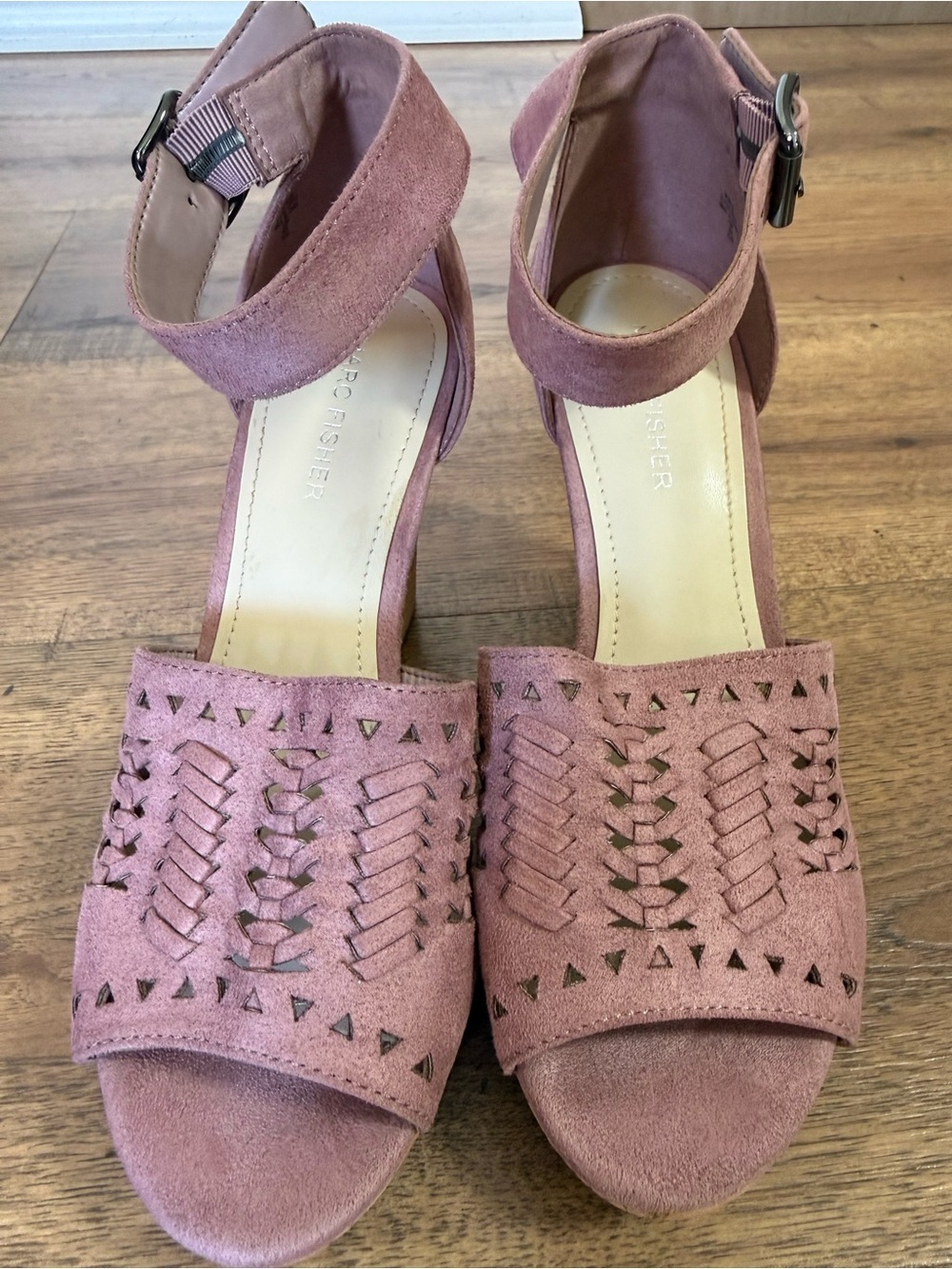 Marc Fisher Pink Textile Upper Ankle Strap Wedge Sandals Buckle Women's 7.5M
